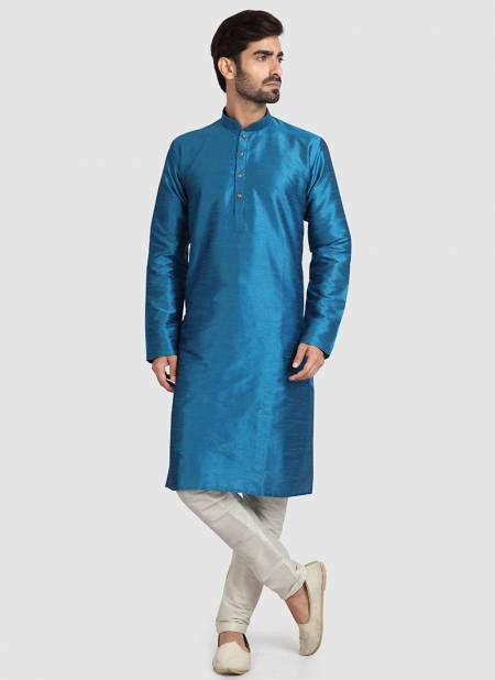 Firozi Blue Colour Party Wear Mens Silk Kurta Pajama Collection 1279